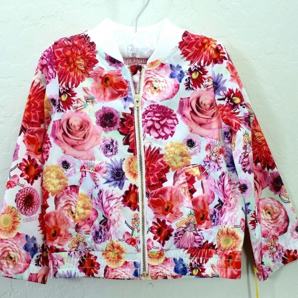 Florabelle Long Sleeve Floral Zip Bomber Jacket Size 2T - White/Pink
